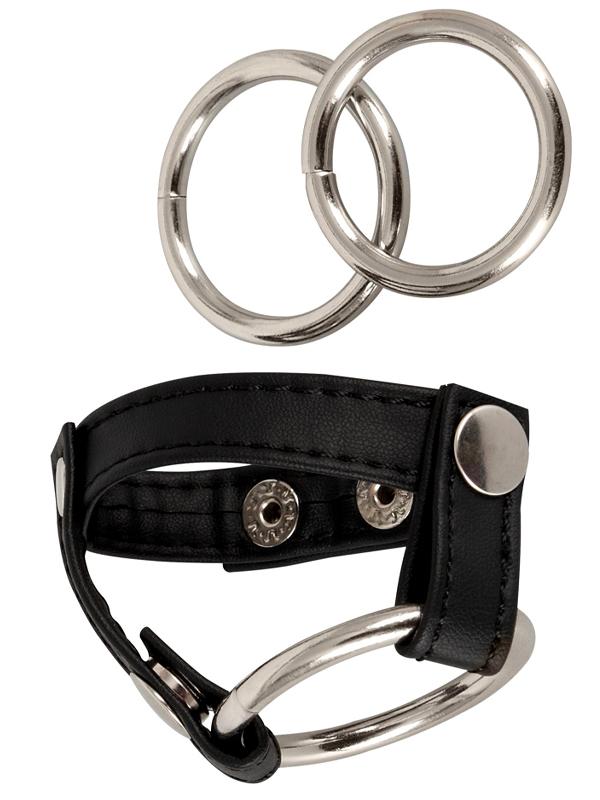 Doppio Anello Pelle e Metallo Nero