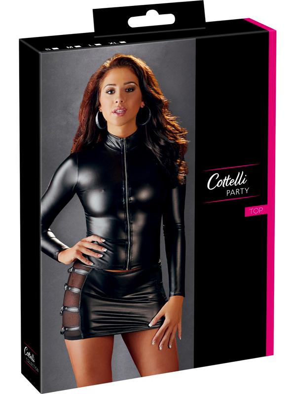 Top manica lunga con zip Nero Elasticizzato