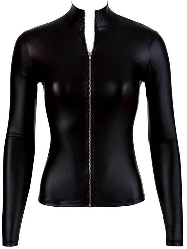 Top manica lunga con zip Nero Elasticizzato