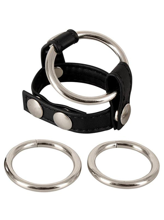 Doppio Anello Pelle e Metallo Nero