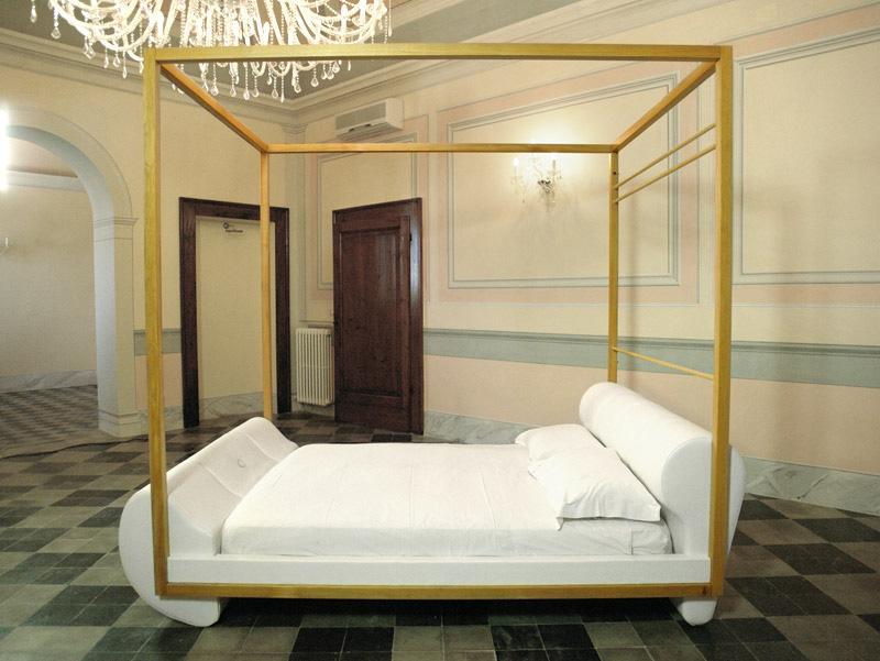 Letto Baldacchino Hugme Bianco Pelle