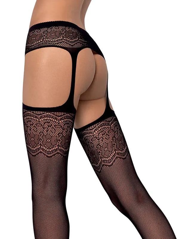 Obsessive - S207 calze con giarrettiera Nylon Nero