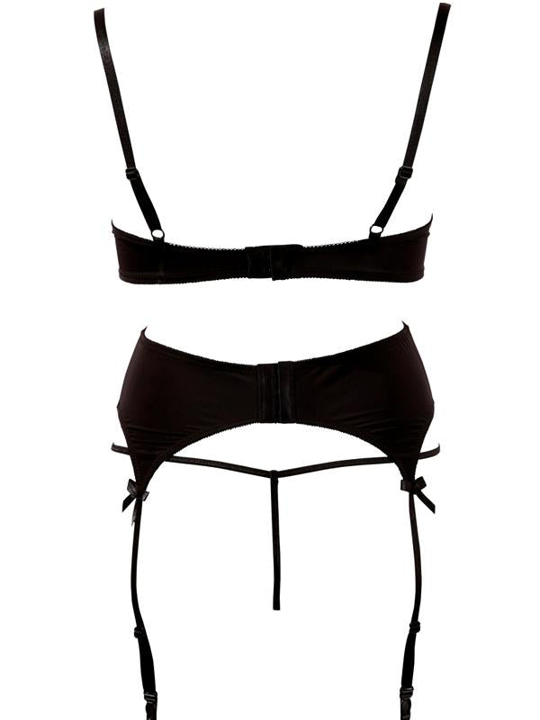 Suspender Set Aperto Nero Rosso