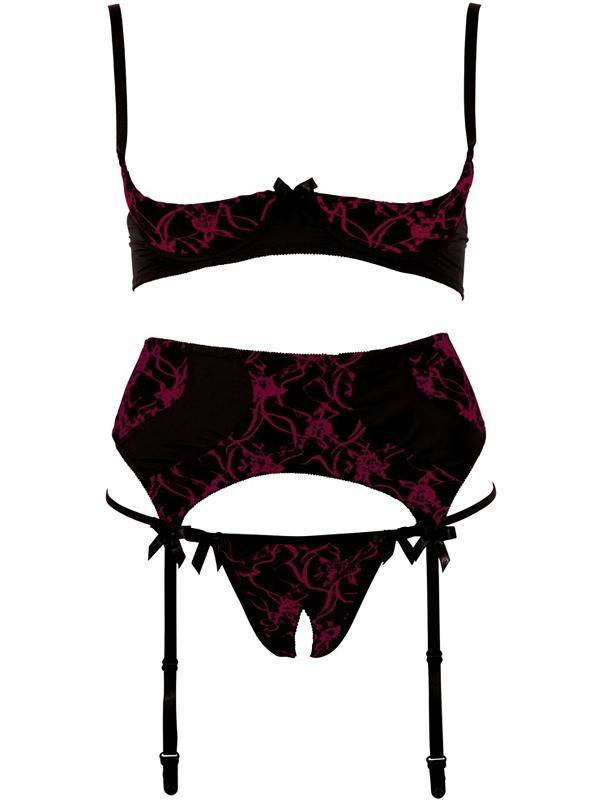 Suspender Set Aperto Nero Rosso